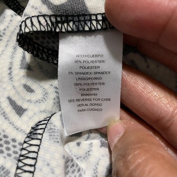 Studio One New York Dress XL Black White Lace Print Fit Flare Monochrome Classic - Picture 4 of 8